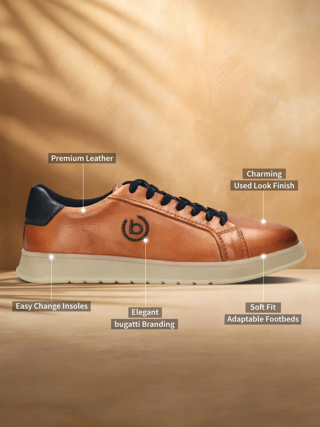 bugatti Cognac Premium Leather Sneakers