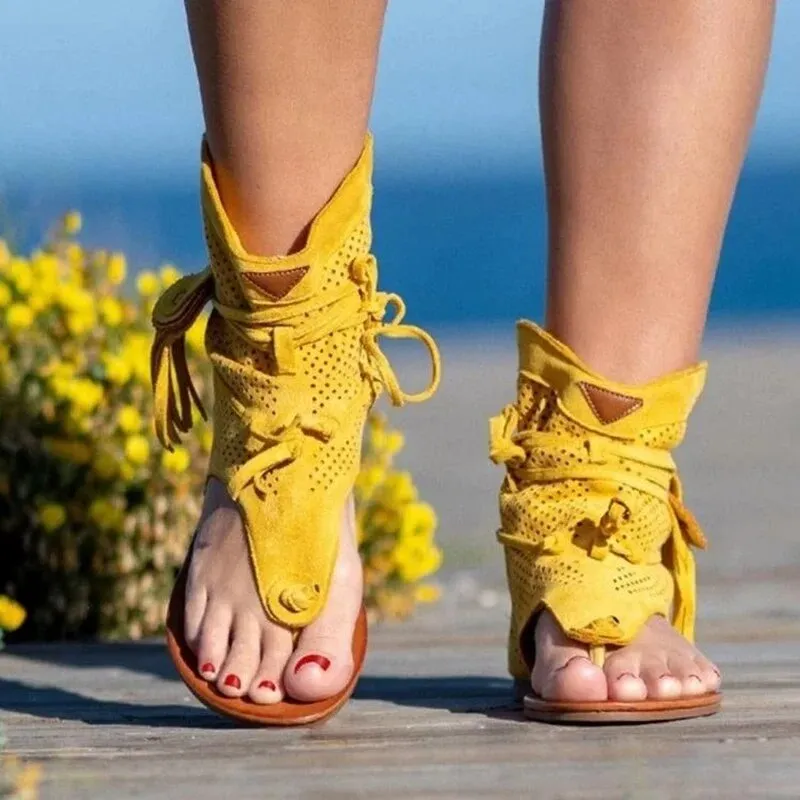 Cool Tassel Design Retro Flat Gladiator Sandals For Women