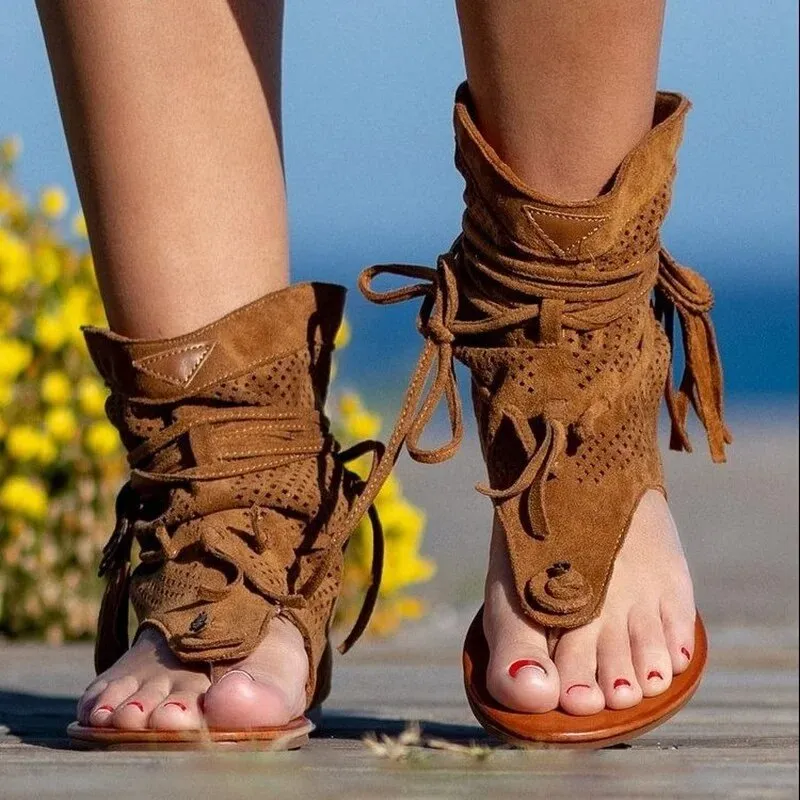 Cool Tassel Design Retro Flat Gladiator Sandals For Women