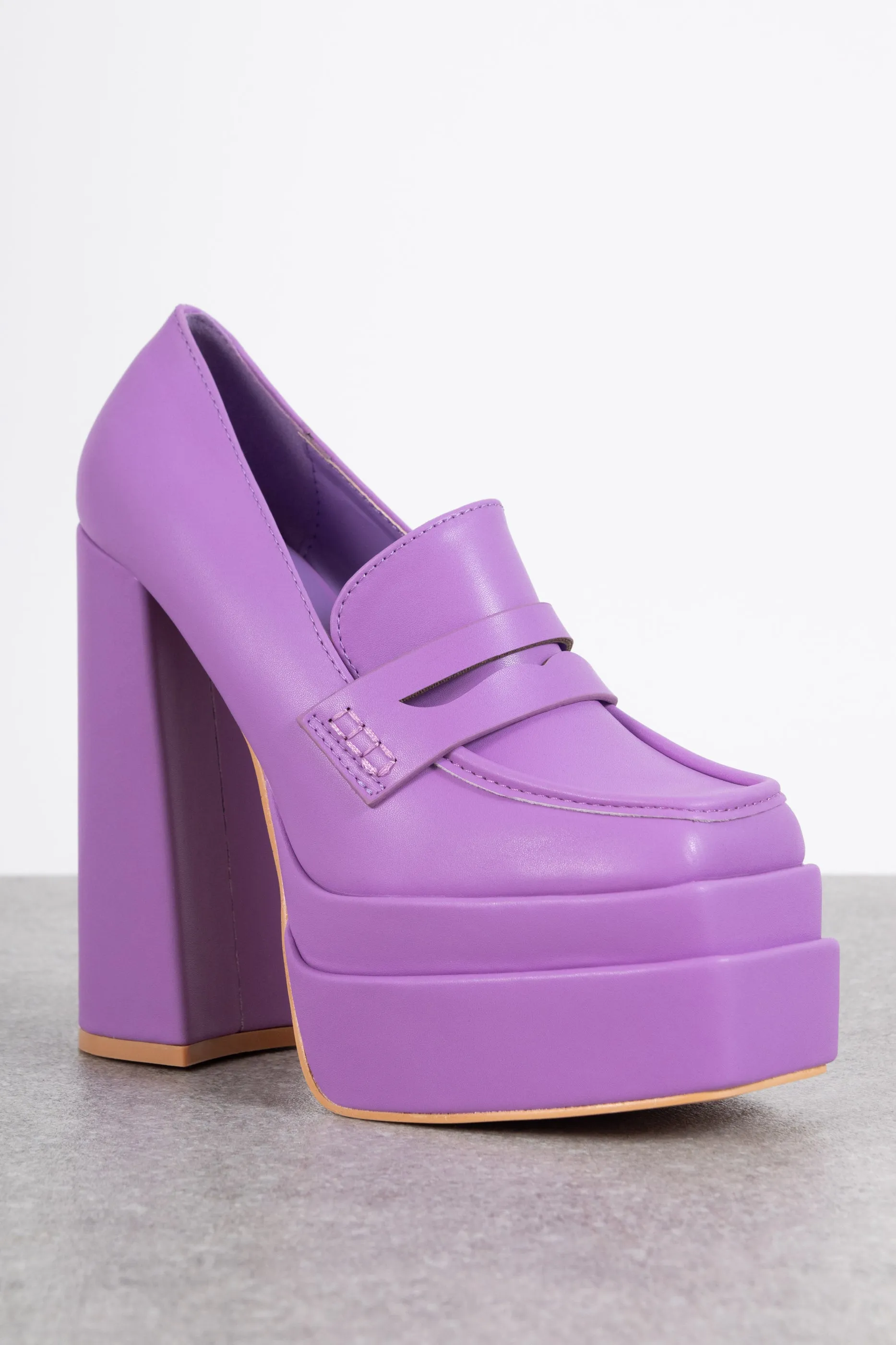 Daisy Street Double Platform Heeled Loafers in Purple