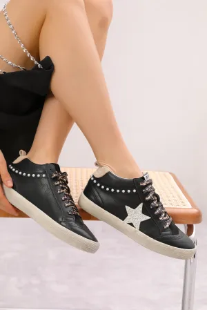 DAISY - Studded Black and Silver Sneakers