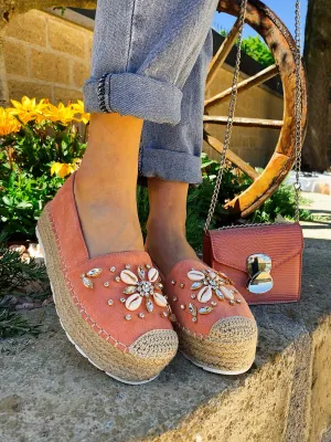 Espadrillas Rosa estive con conchiglie