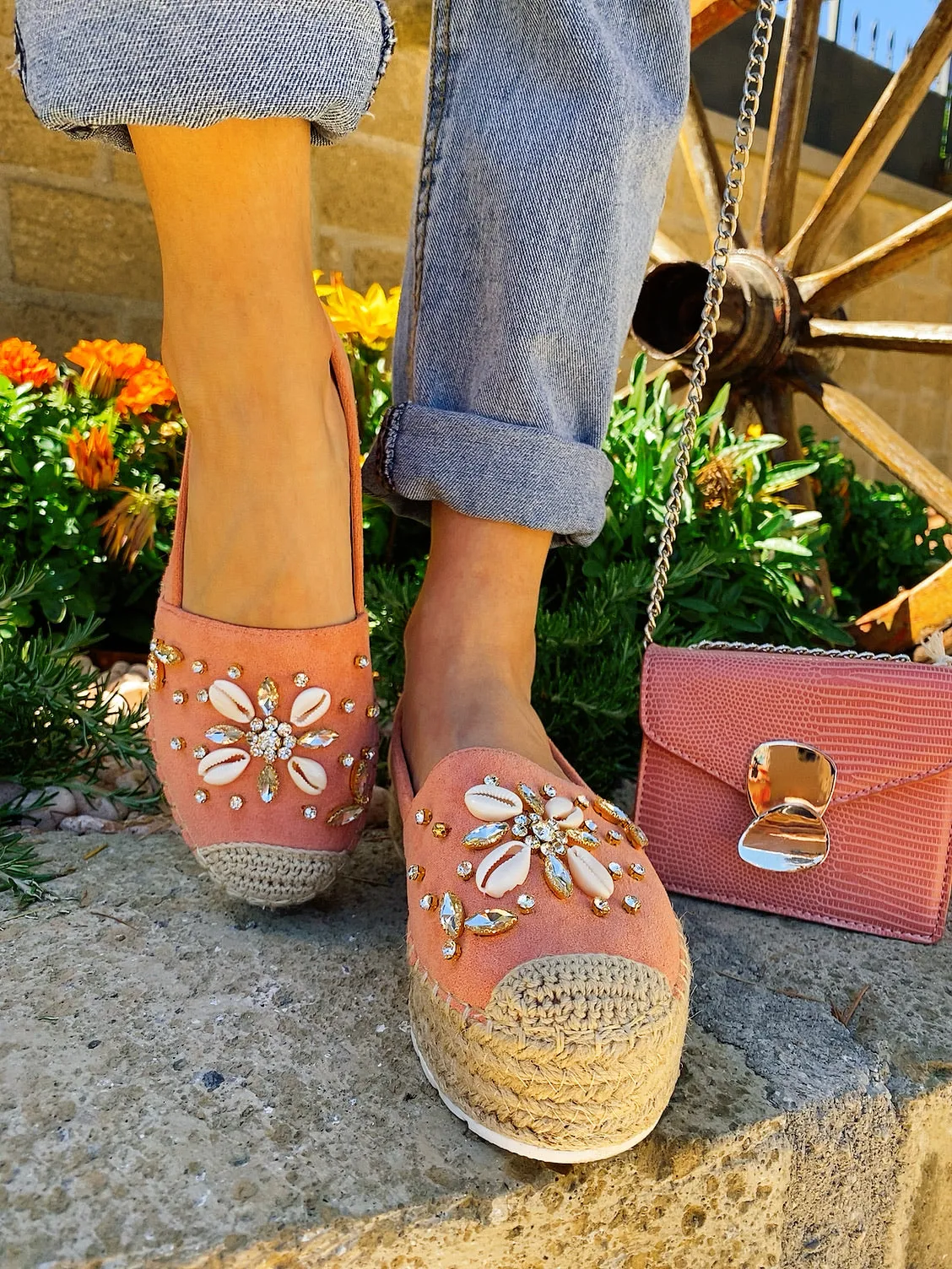 Espadrillas Rosa estive con conchiglie