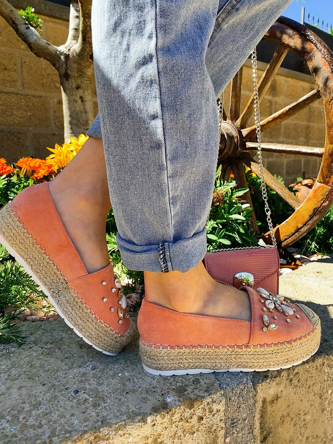Espadrillas Rosa estive con conchiglie