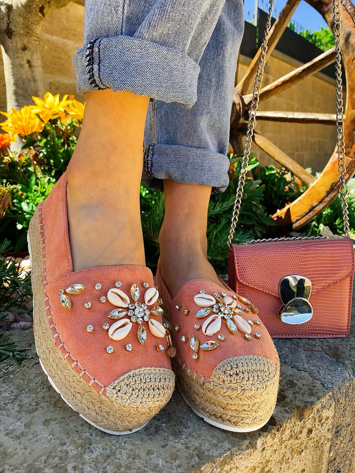 Espadrillas Rosa estive con conchiglie
