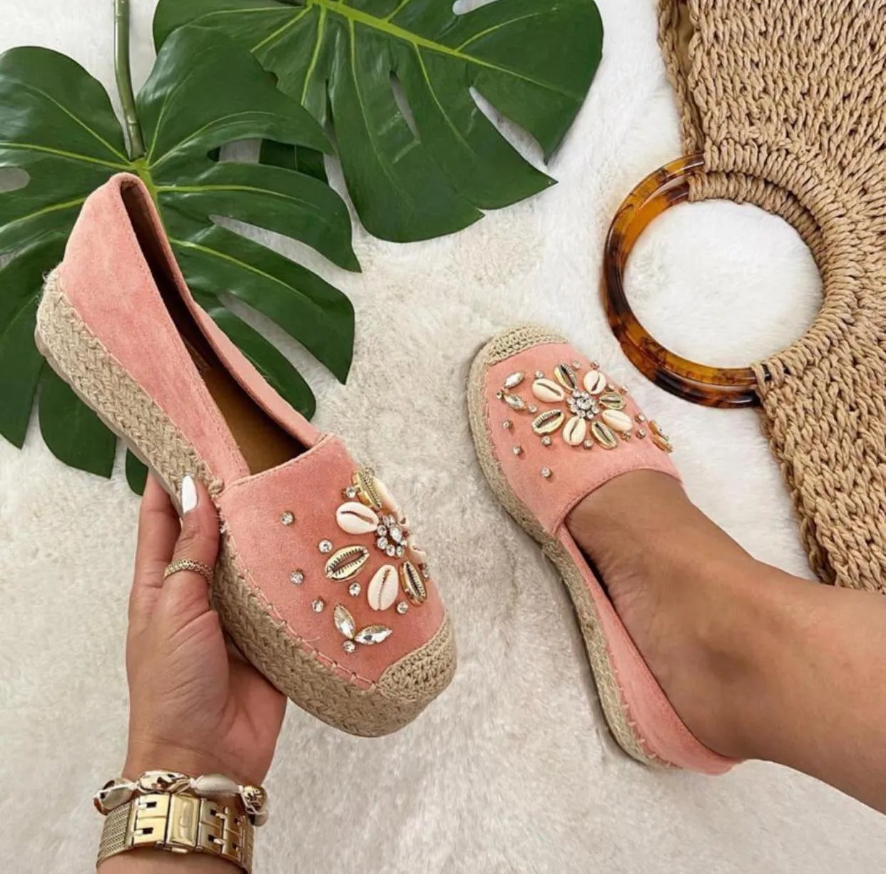 Espadrillas Rosa estive con conchiglie