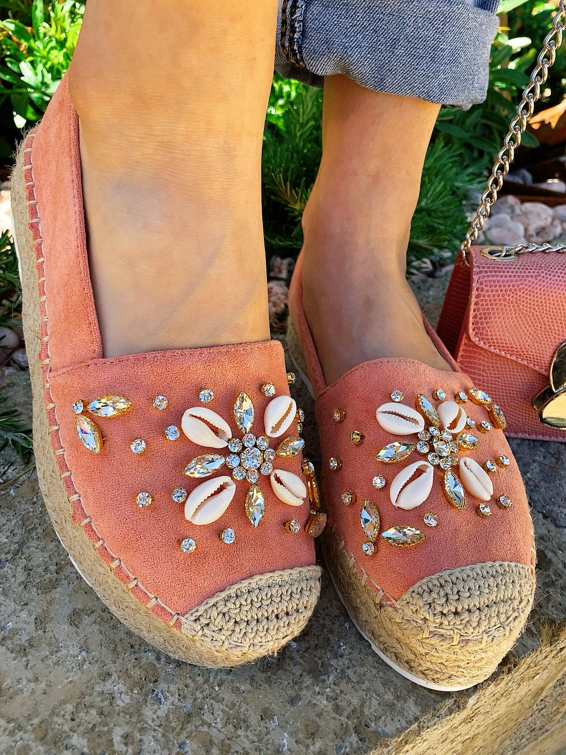 Espadrillas Rosa estive con conchiglie