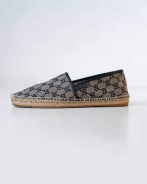 Gucci Beige/Navy Blue GG Canvas Espadrille Flats