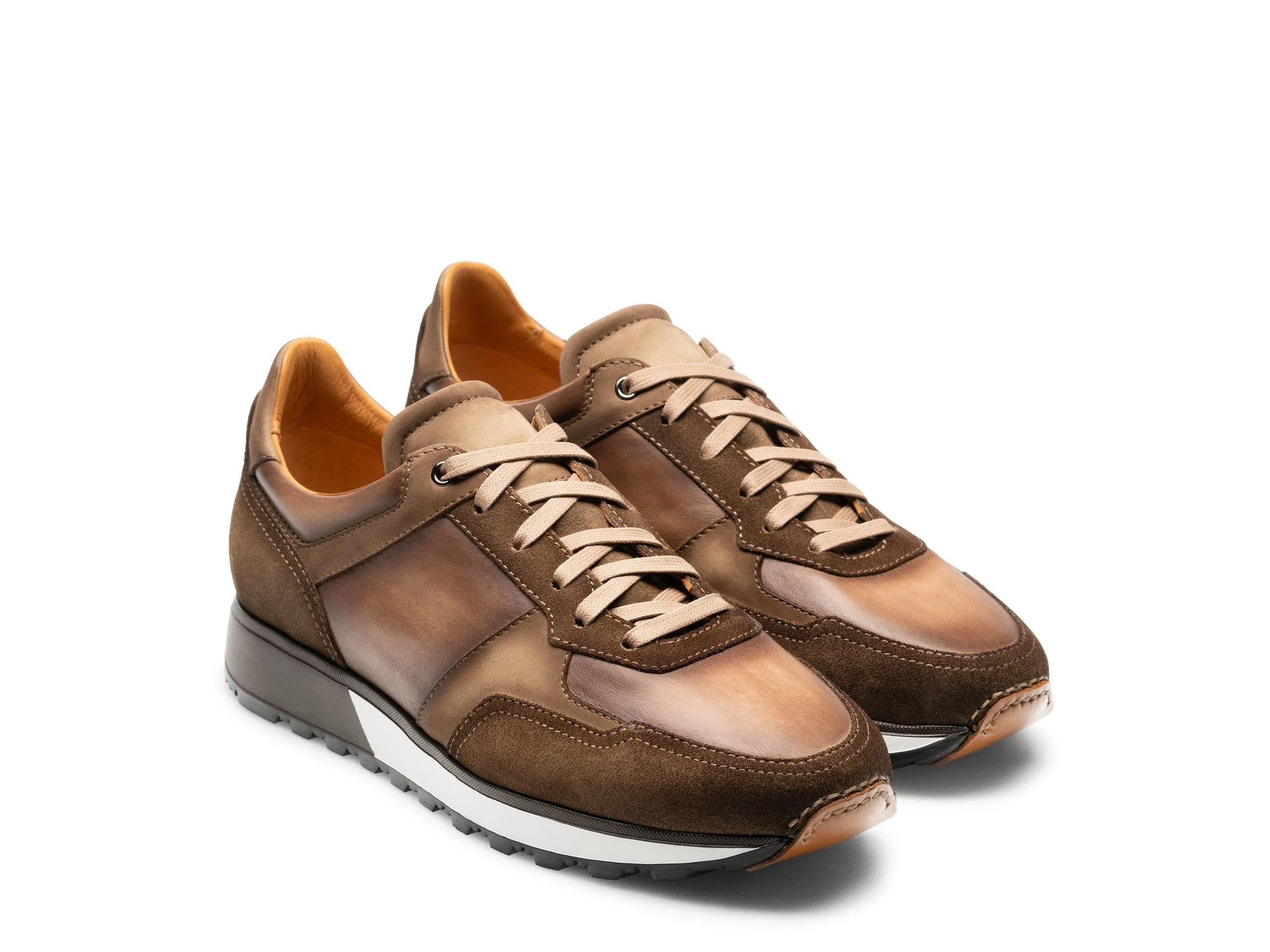 Height Increasing Tan Suede and Brown Leather Nausori Lace Up Running Sneaker Shoes