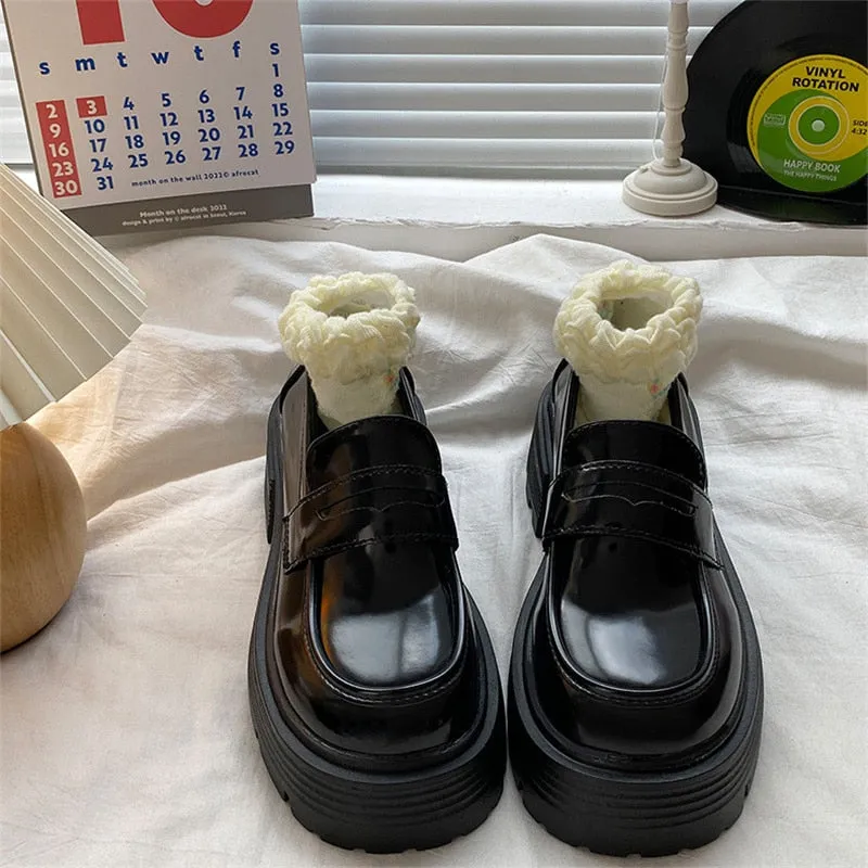 Ladie Loafers Lolita Flat Shoes Women College Leather Platform High Quality Shoes Style School Girls Jk Uniform Thick Sole Shoes