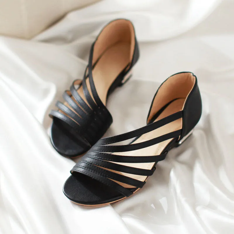 Large Size Peep Toe Slip On Hollow Wedge Sandals