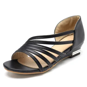 Large Size Peep Toe Slip On Hollow Wedge Sandals