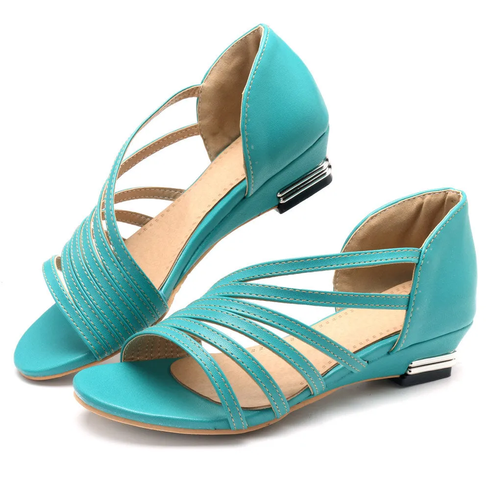 Large Size Peep Toe Slip On Hollow Wedge Sandals