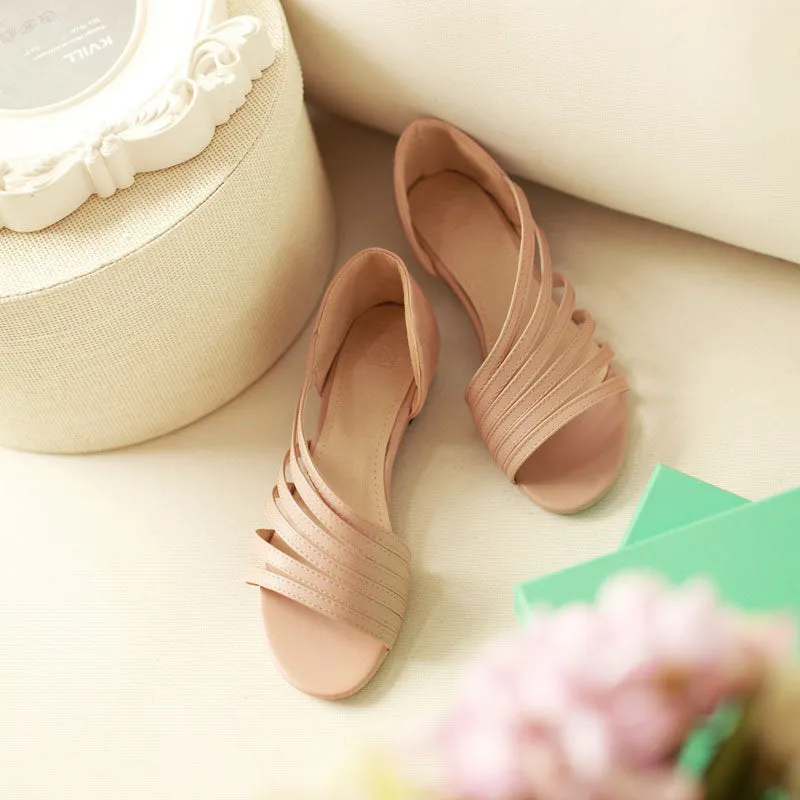 Large Size Peep Toe Slip On Hollow Wedge Sandals