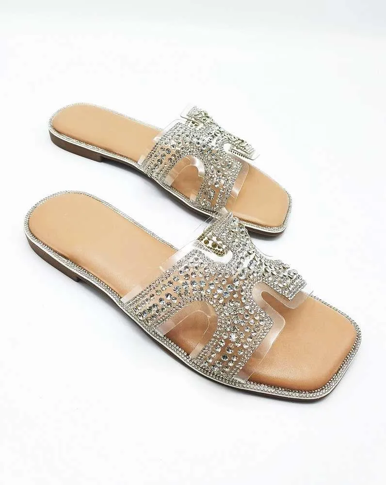 Laria Perspex Diamante Cut Out Sliders in Silver