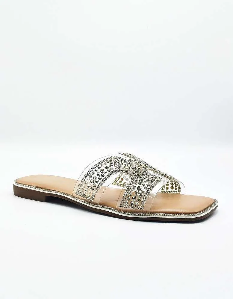 Laria Perspex Diamante Cut Out Sliders in Silver