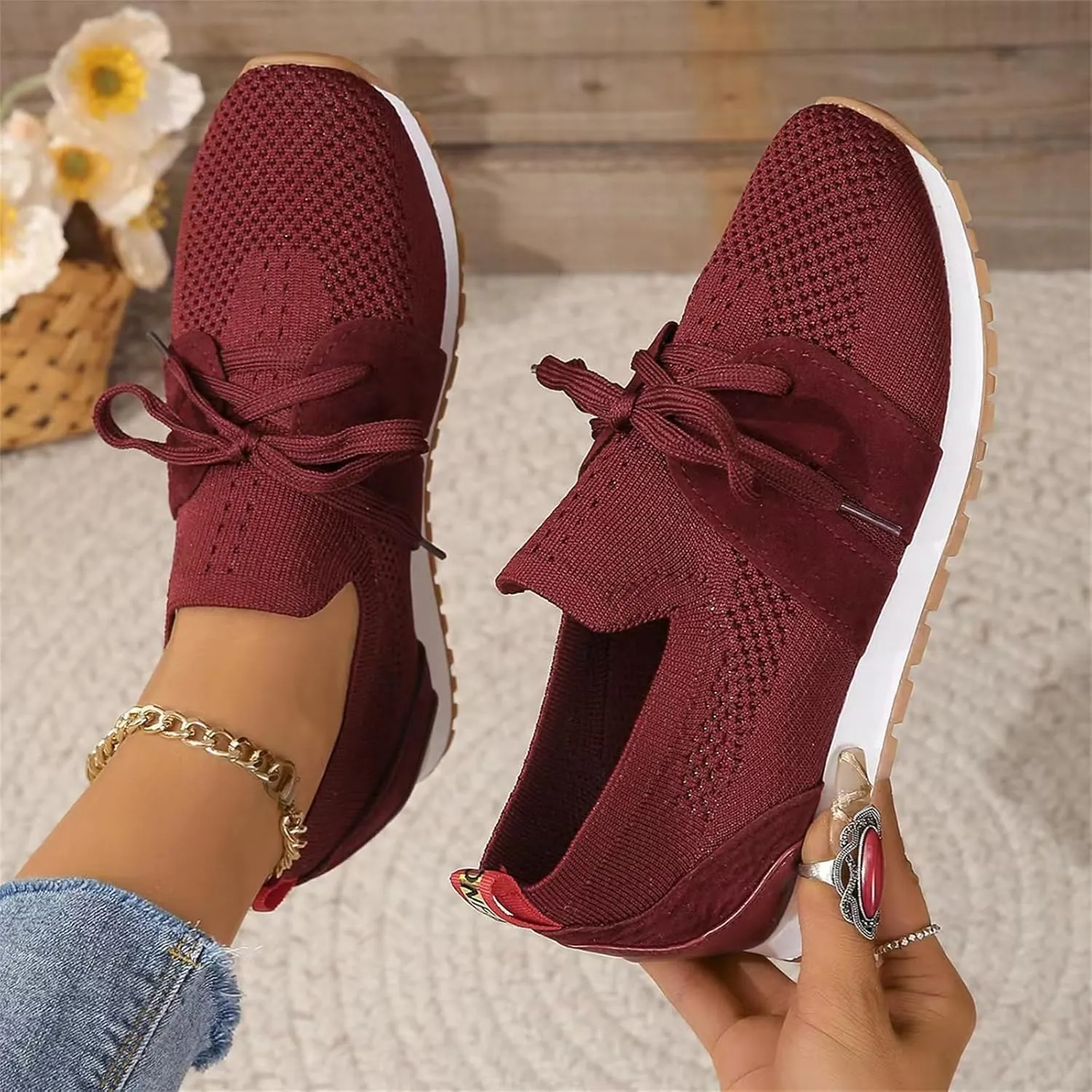 Lausiuoe Slip On Sneakers Women Arch Support Breathable Mesh Walking Shoes Fashion Comfort Running Tennis Gym Workout Shoes