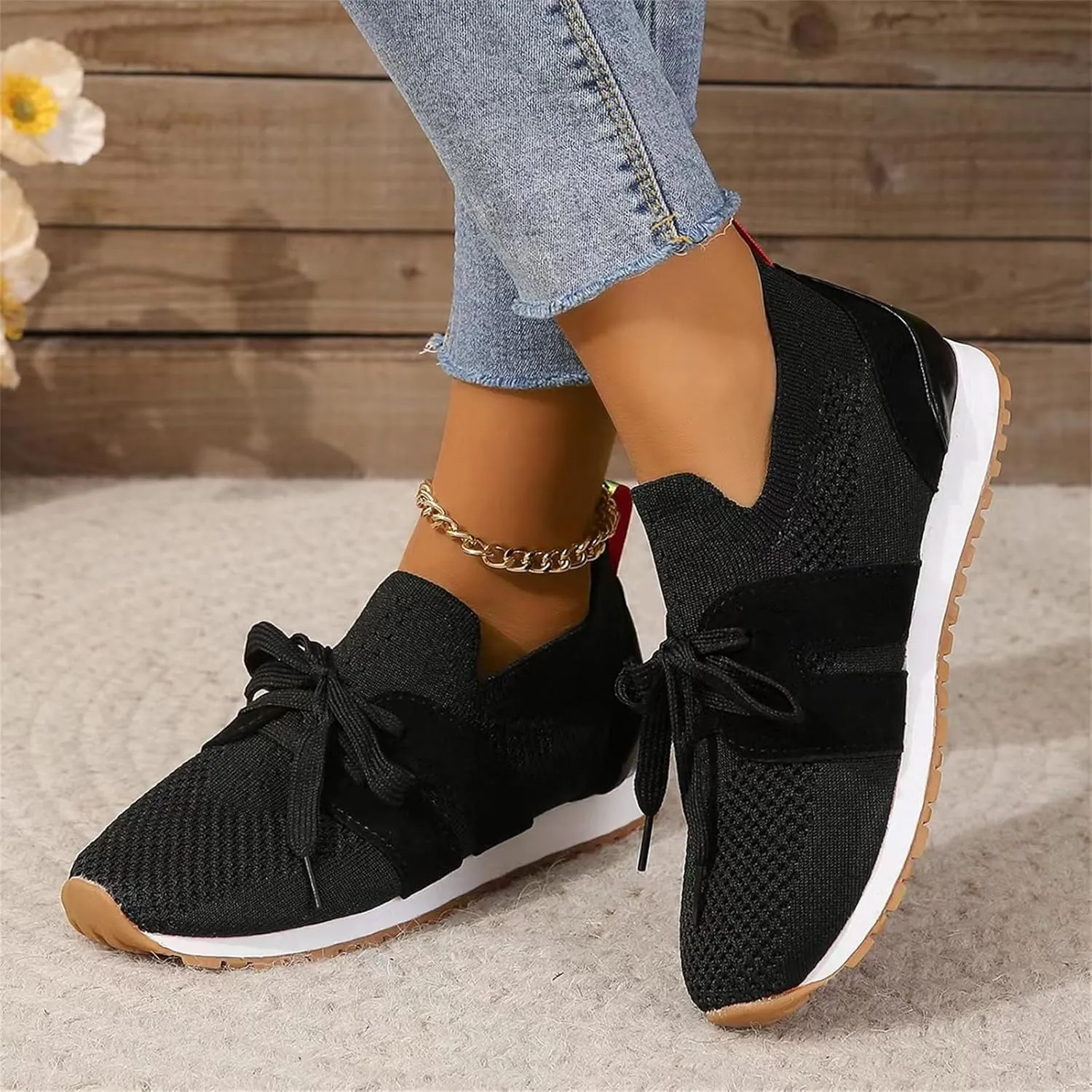 Lausiuoe Slip On Sneakers Women Arch Support Breathable Mesh Walking Shoes Fashion Comfort Running Tennis Gym Workout Shoes