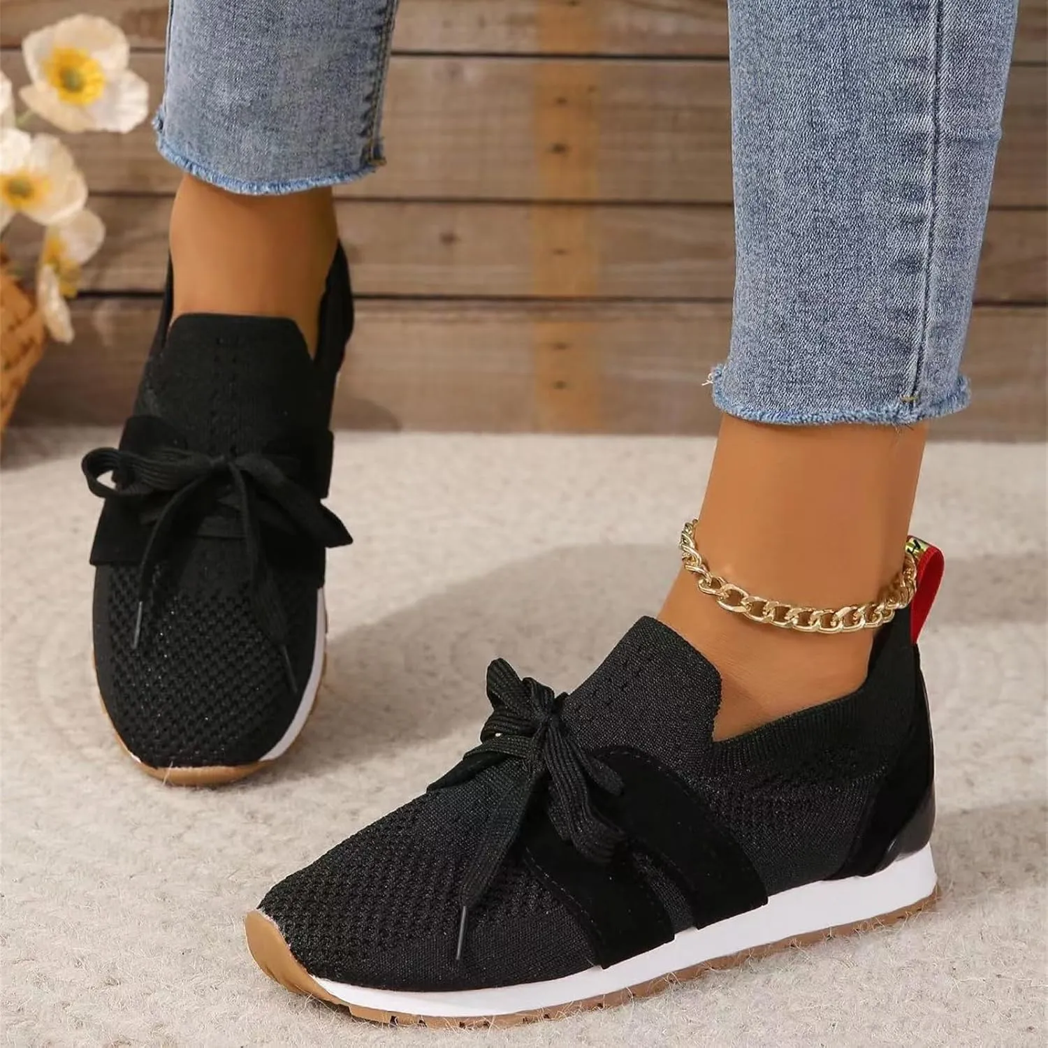 Lausiuoe Slip On Sneakers Women Arch Support Breathable Mesh Walking Shoes Fashion Comfort Running Tennis Gym Workout Shoes