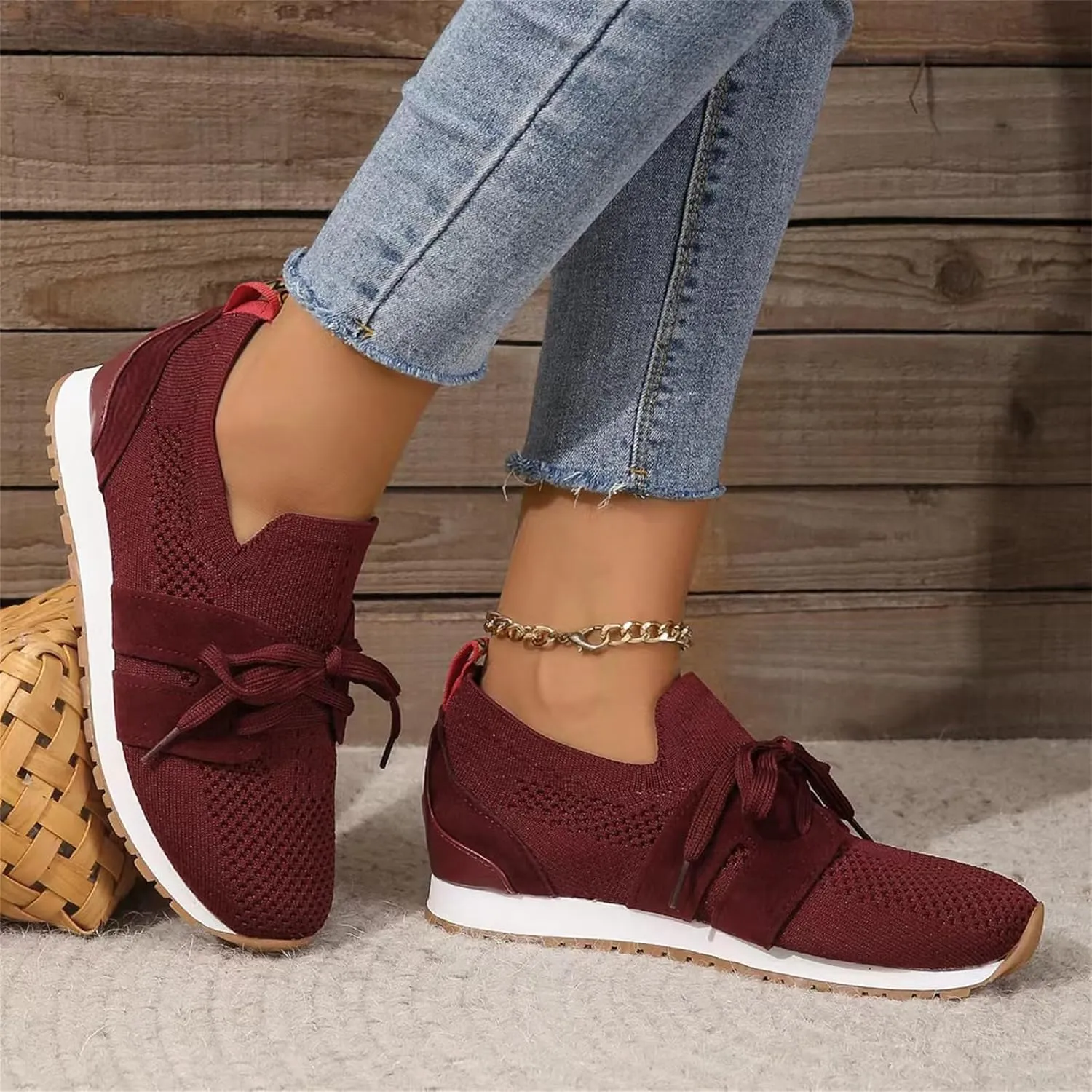 Lausiuoe Slip On Sneakers Women Arch Support Breathable Mesh Walking Shoes Fashion Comfort Running Tennis Gym Workout Shoes