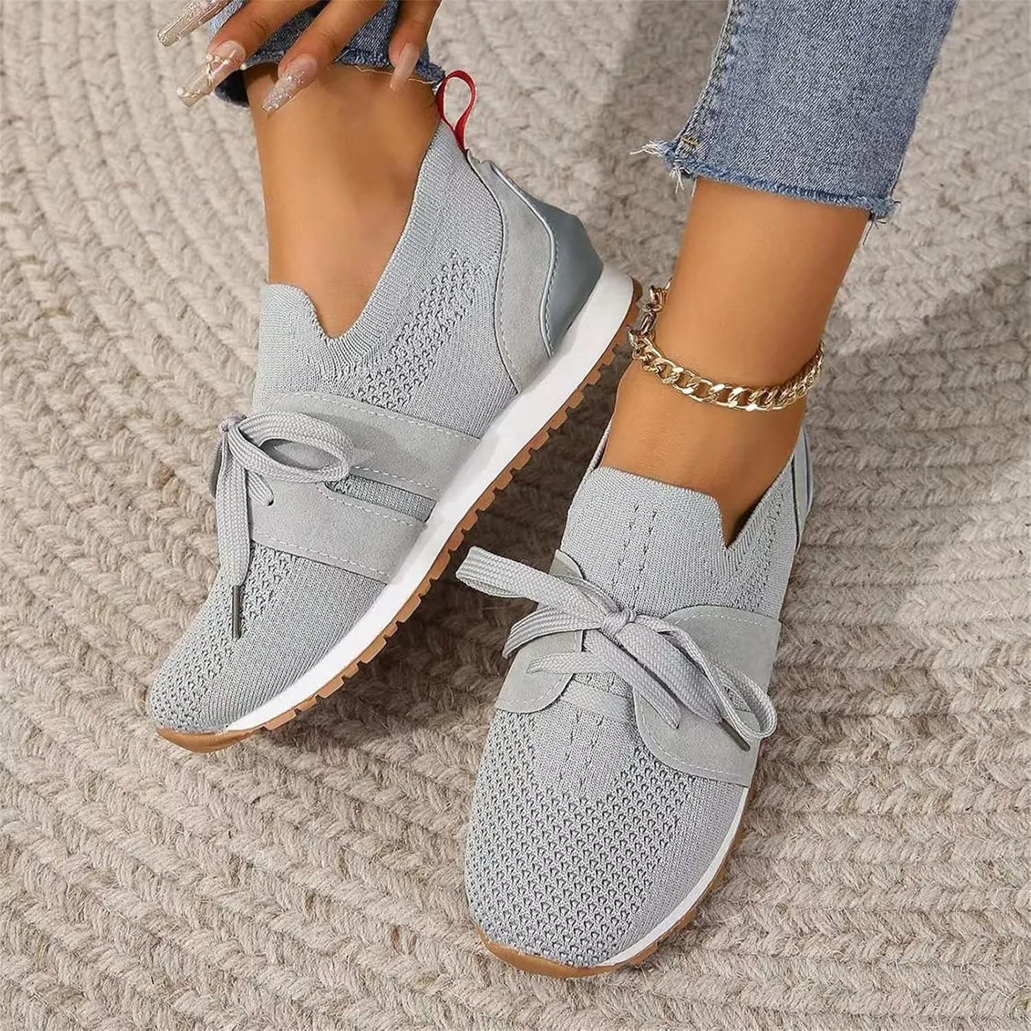 Lausiuoe Slip On Sneakers Women Arch Support Walking Tennis Shoes Memory Foam Casual Sneakers Gym Comfortable Running Shoes