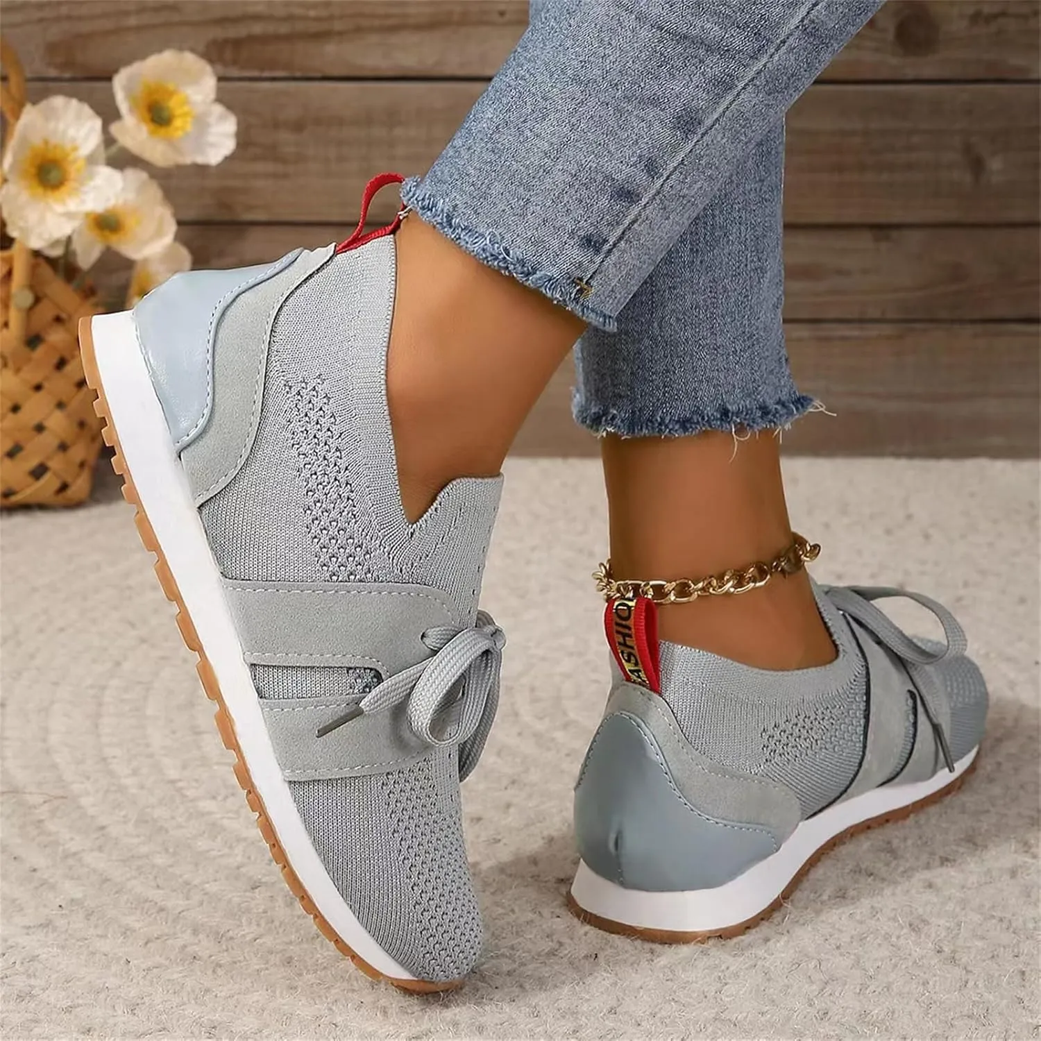 Lausiuoe Slip On Sneakers Women Arch Support Walking Tennis Shoes Memory Foam Casual Sneakers Gym Comfortable Running Shoes