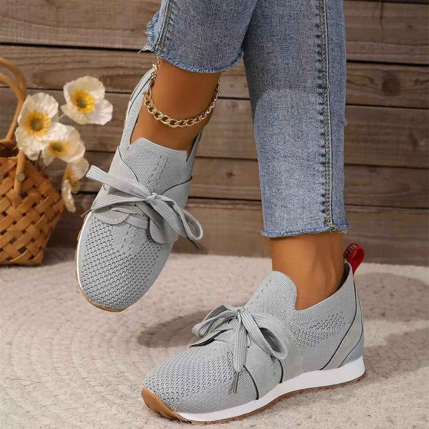 Lausiuoe Slip On Sneakers Women Arch Support Walking Tennis Shoes Memory Foam Casual Sneakers Gym Comfortable Running Shoes