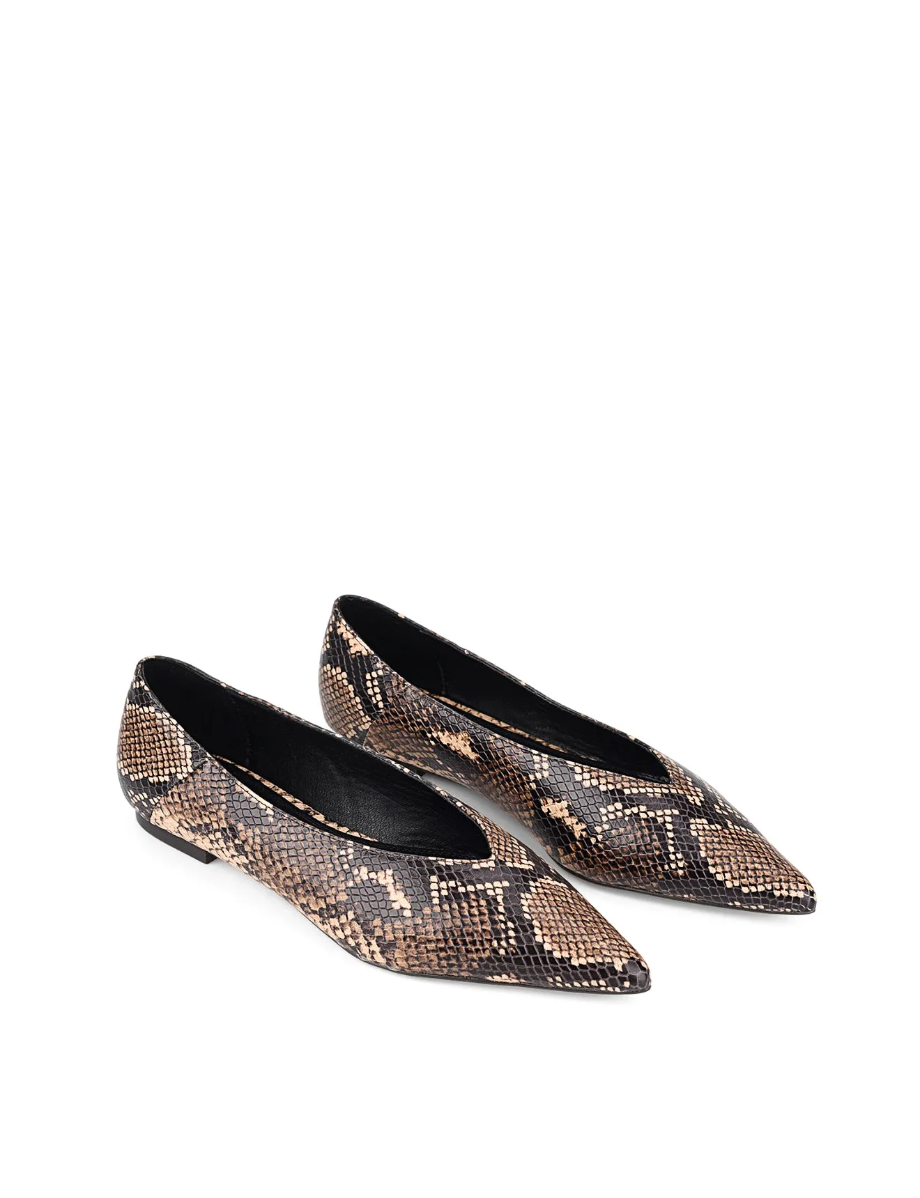 Locke Flat Pumps - Brown Snake Leather