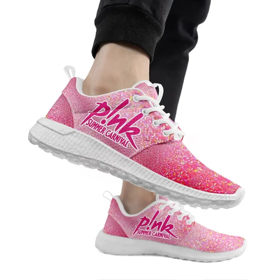 Luxury Gifts,Personalized Shiny Mesh Sneakers, Custom Pink/Heart Design Shoes, Walking Shoes