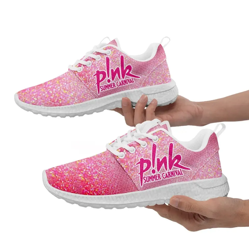 Luxury Gifts,Personalized Shiny Mesh Sneakers, Custom Pink/Heart Design Shoes, Walking Shoes