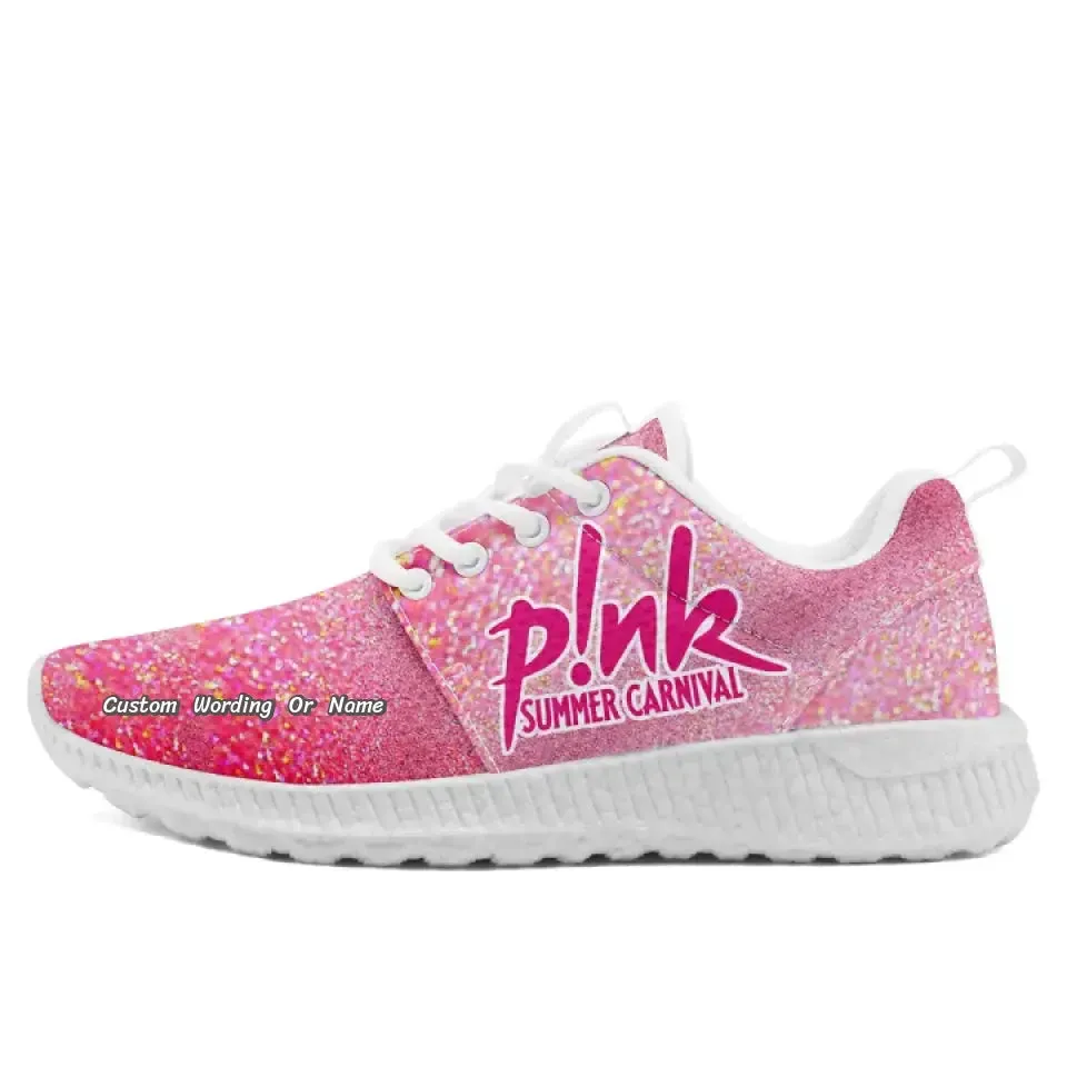 Luxury Gifts,Personalized Shiny Mesh Sneakers, Custom Pink/Heart Design Shoes, Walking Shoes