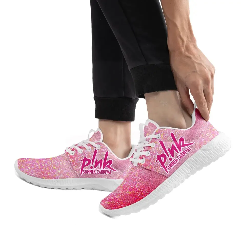 Luxury Gifts,Personalized Shiny Mesh Sneakers, Custom Pink/Heart Design Shoes, Walking Shoes