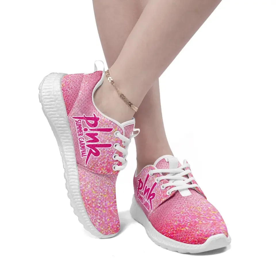 Luxury Gifts,Personalized Shiny Mesh Sneakers, Custom Pink/Heart Design Shoes, Walking Shoes