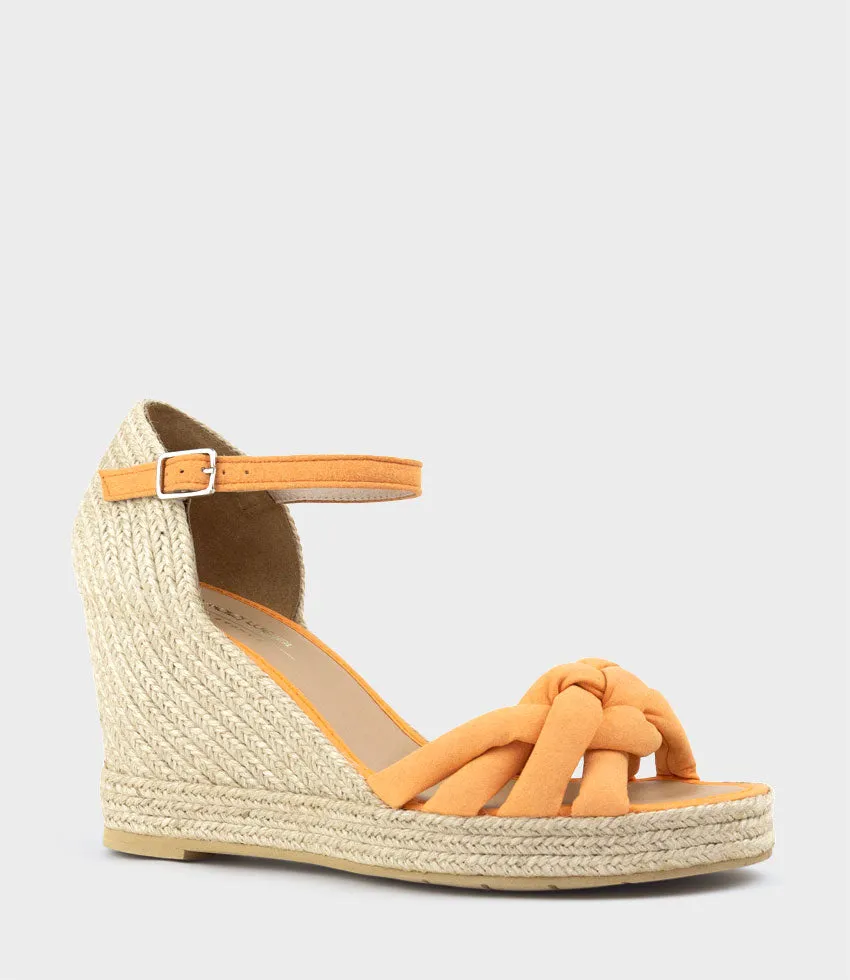 MEENA Braided Front Strap Espadrille in Orange Suede