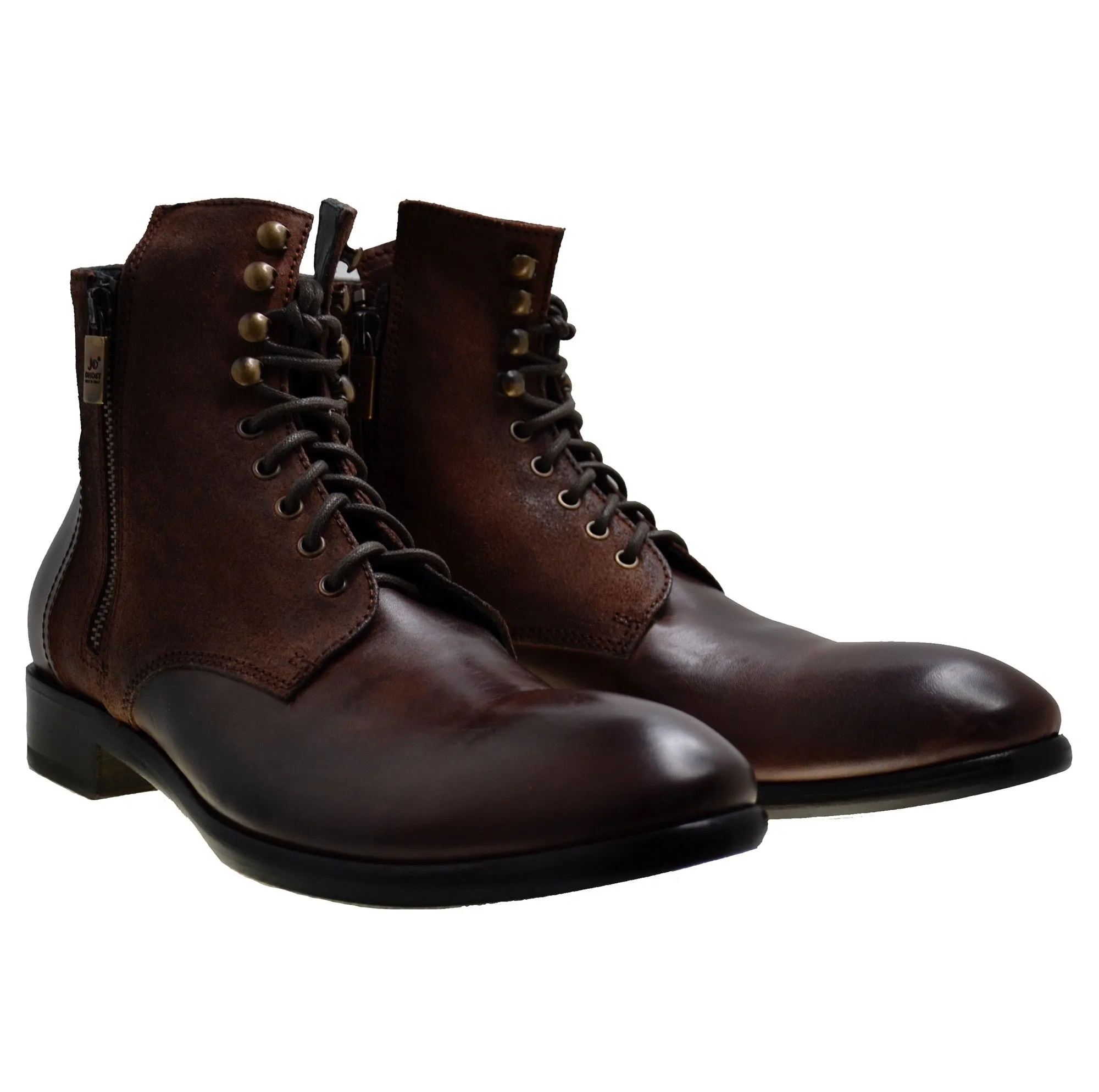 Men's Italian Shoes Jo Ghost 1728 Brown Leather Lace-up Ankle Boots last pairs sizes 43 46