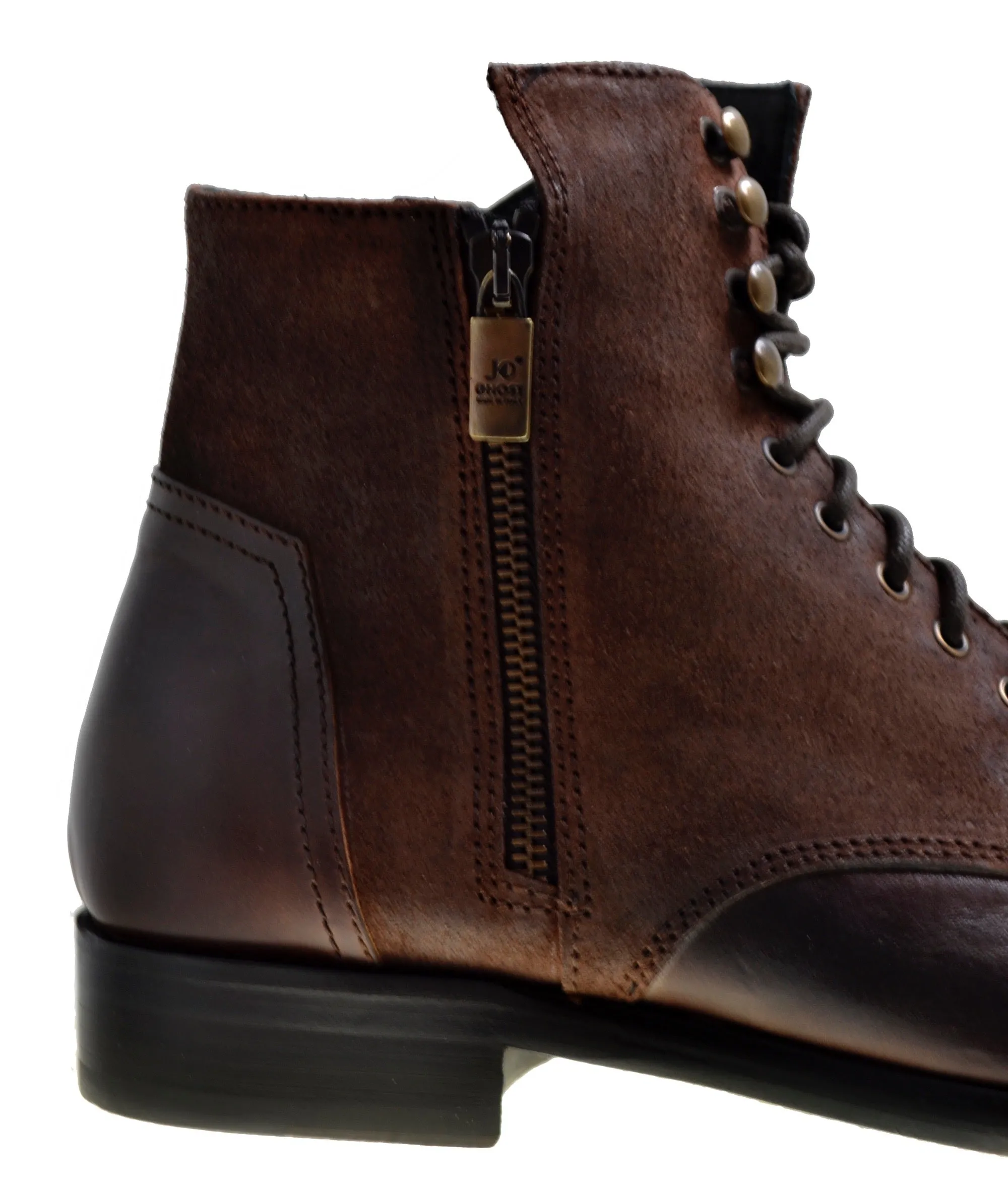 Men's Italian Shoes Jo Ghost 1728 Brown Leather Lace-up Ankle Boots last pairs sizes 43 46