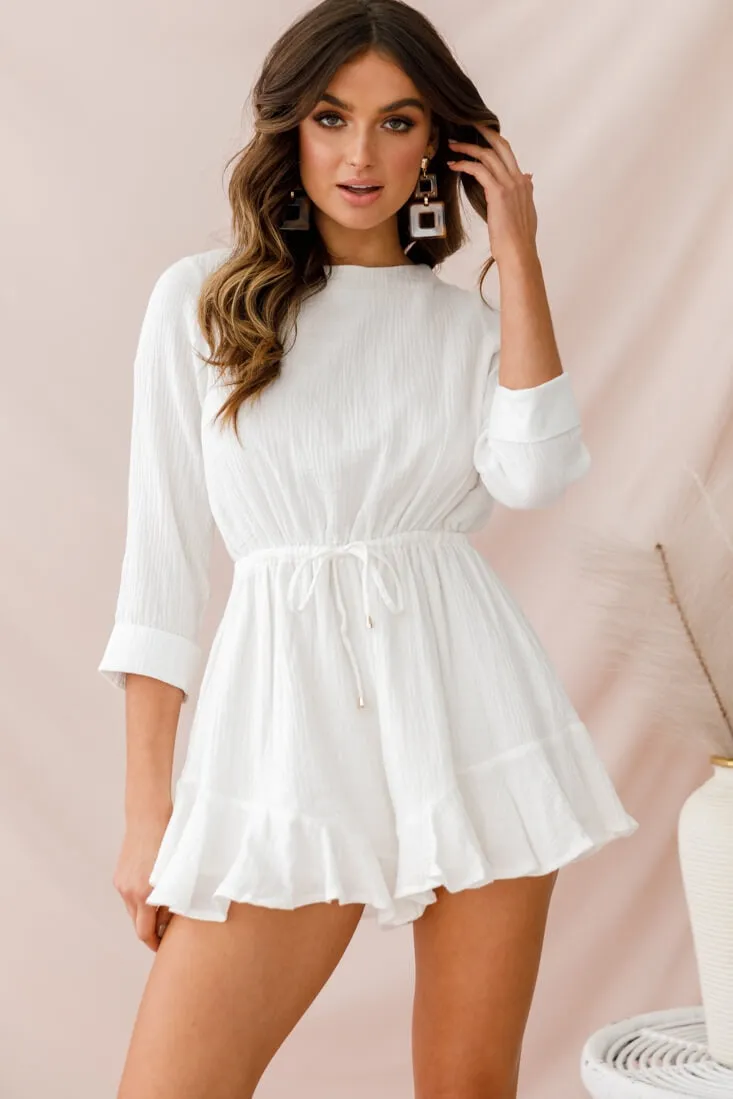 Mimi Three-Quarter Sleeve Drawstring Romper White