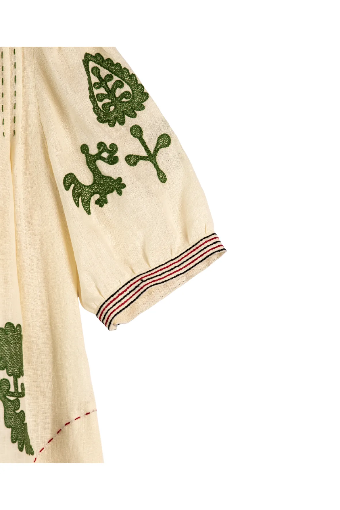 Natalia Ukrainian Embroidered Maxi Dress - Ivory, Olive by Larkin Lane