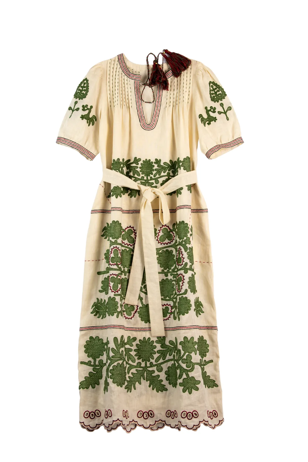 Natalia Ukrainian Embroidered Maxi Dress - Ivory, Olive by Larkin Lane