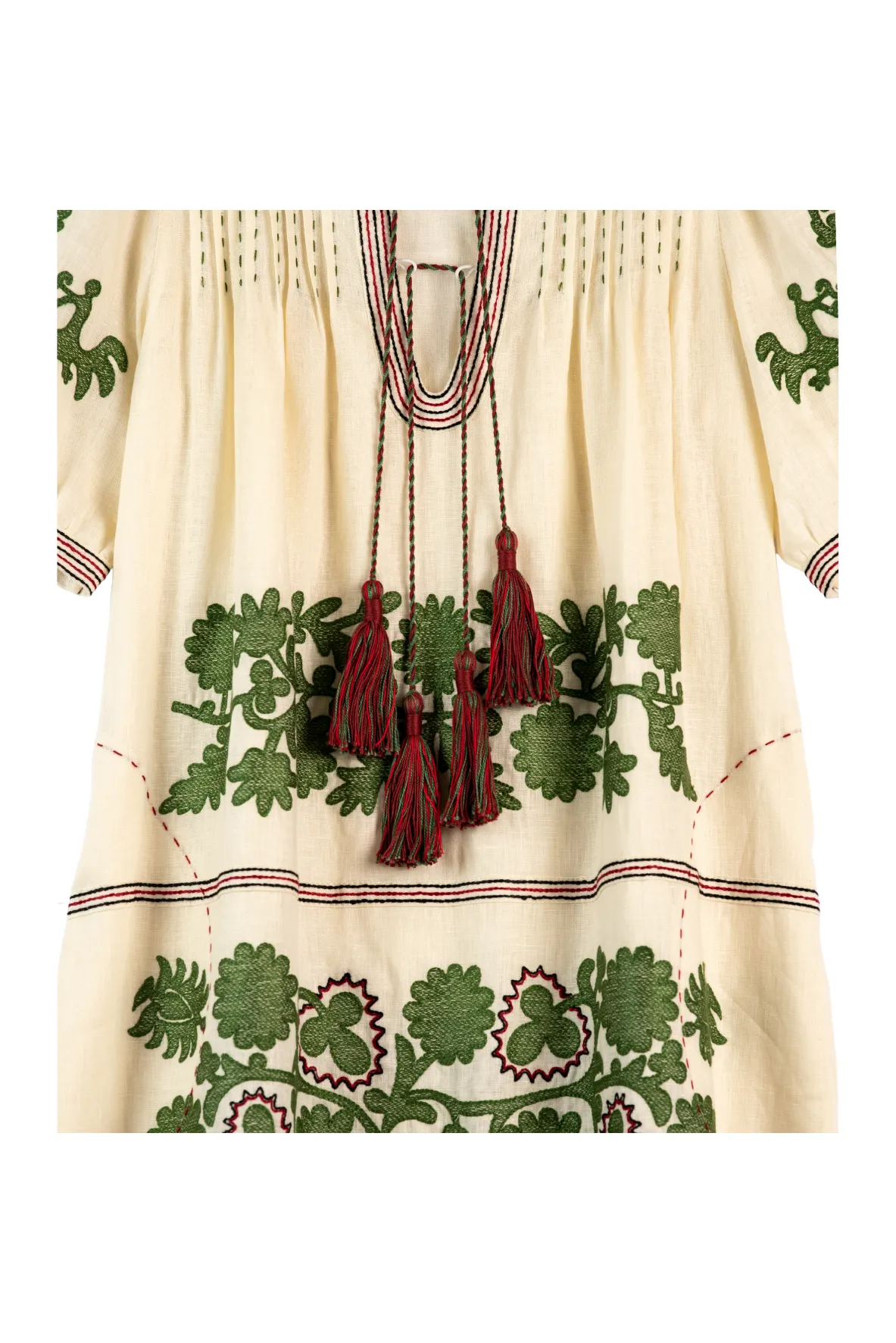 Natalia Ukrainian Embroidered Maxi Dress - Ivory, Olive by Larkin Lane