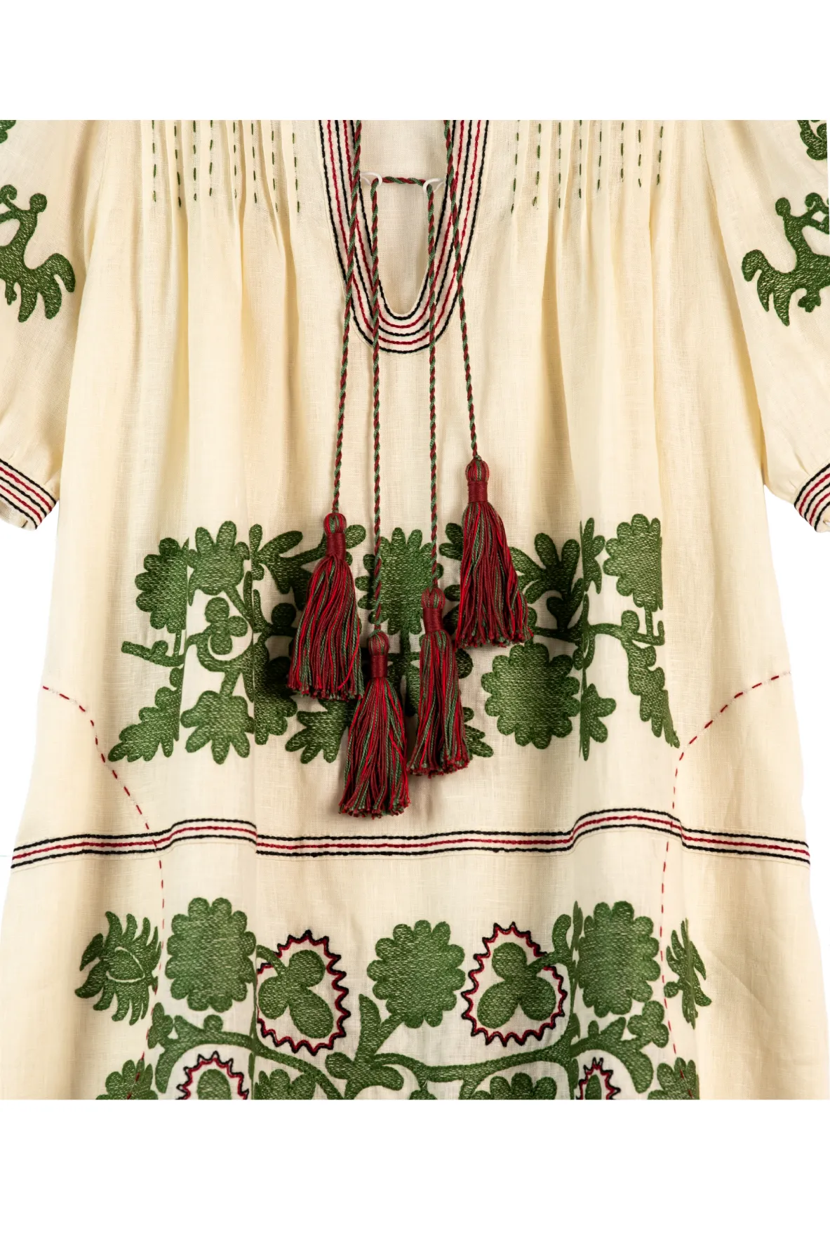 Natalia Ukrainian Embroidered Maxi Dress - Ivory, Olive by Larkin Lane