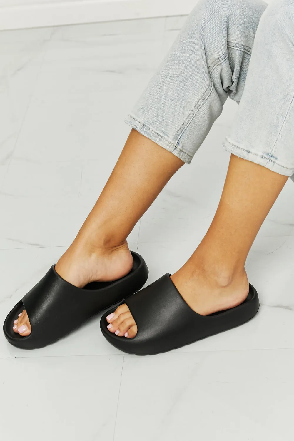 NOOK JOI Slide On Foamy Puffy Flat Sandals in Black In My Comfort Zone
