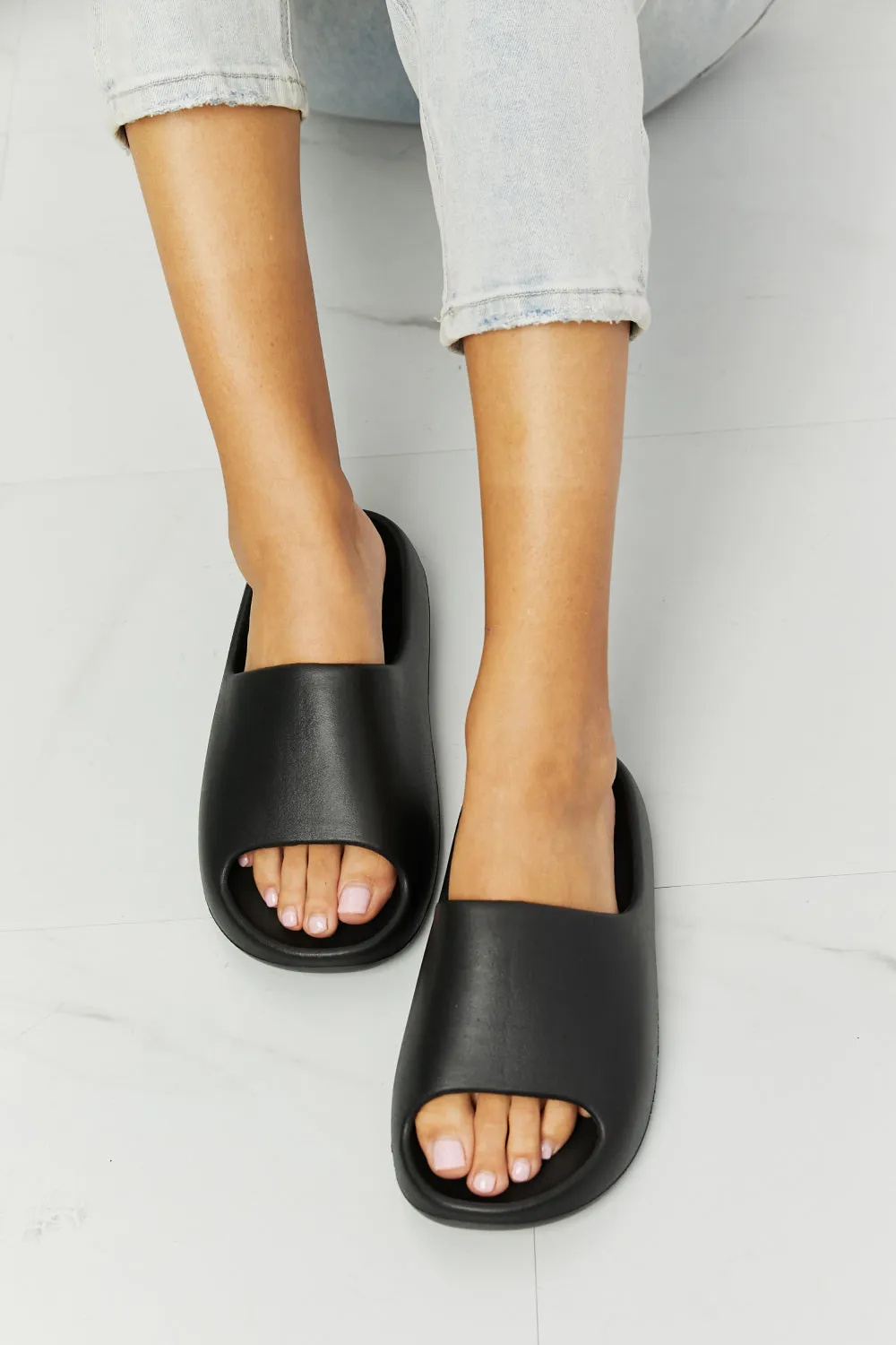 NOOK JOI Slide On Foamy Puffy Flat Sandals in Black In My Comfort Zone