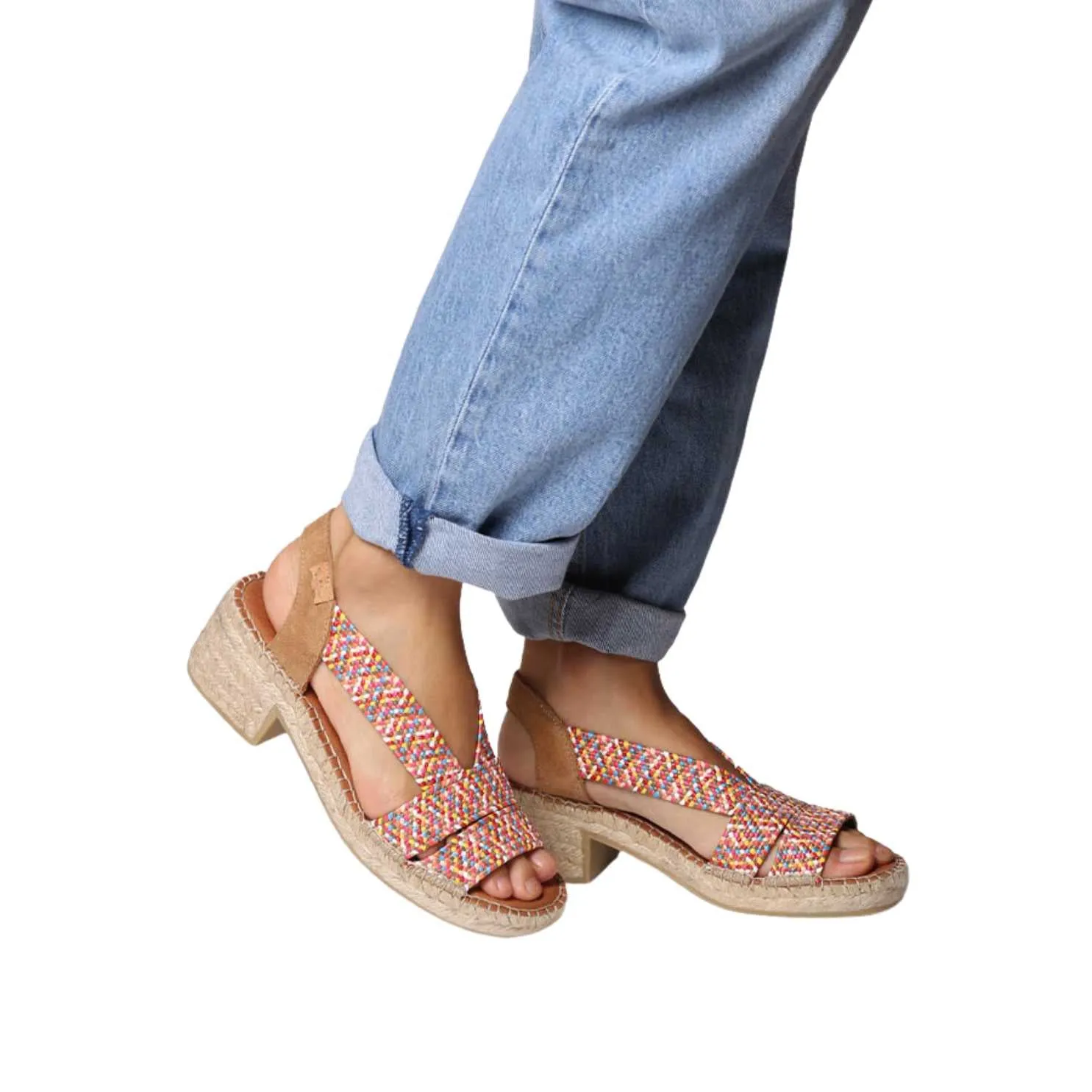 Open Toe Leather Espadrille with Wide Heel for Women- Dalyn