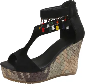 Orthopedic Wedge Sandals for Women 2025 Fish Mouth Open Toe Hollow Out Comfortable Platform Slides Ankle Strap Platform Wedges Boho Orthopedic High Heels Beach Shoes