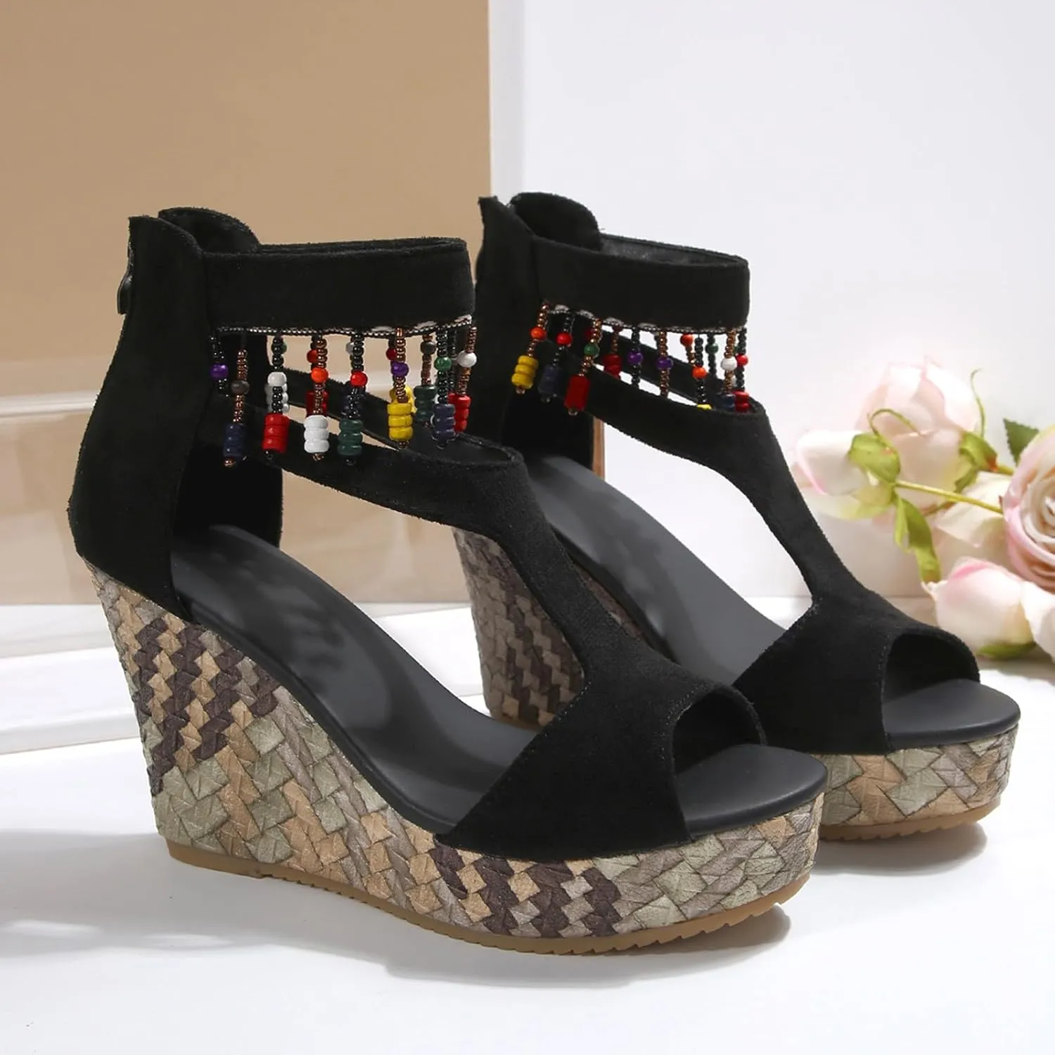 Orthopedic Wedge Sandals for Women 2025 Fish Mouth Open Toe Hollow Out Comfortable Platform Slides Ankle Strap Platform Wedges Boho Orthopedic High Heels Beach Shoes
