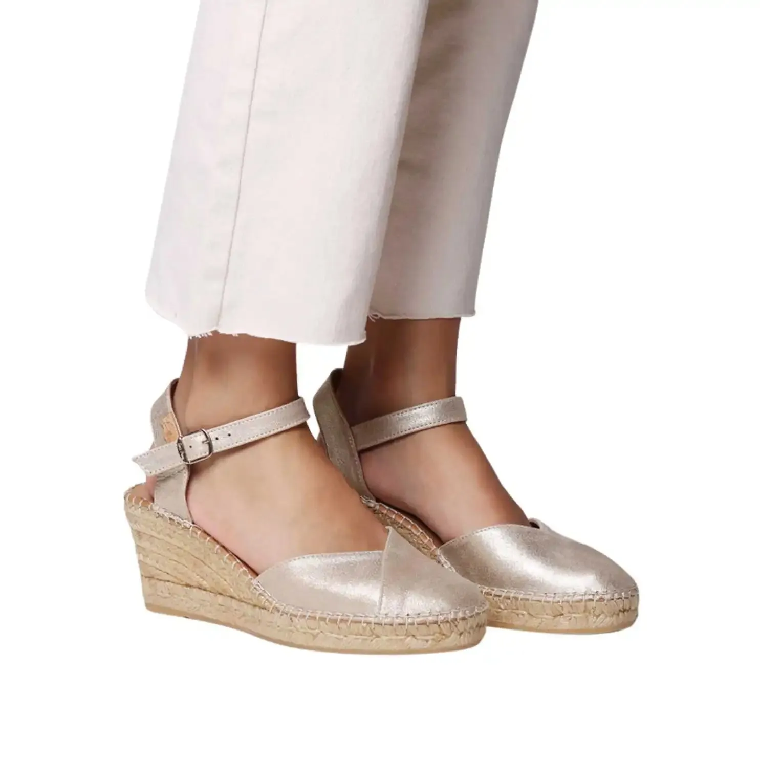 Plain Leather Wedge Espadrille for Women - Bianca-AS