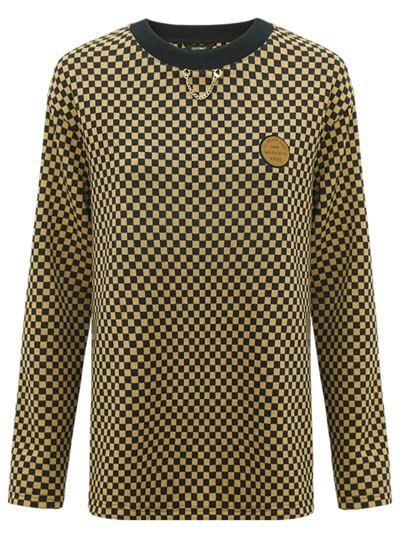 Relaxed-Fit Jacquard Grid Brown Sweater