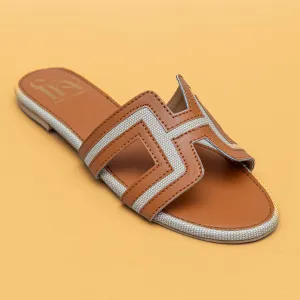 Round Toe H Flats-Tan/Cream