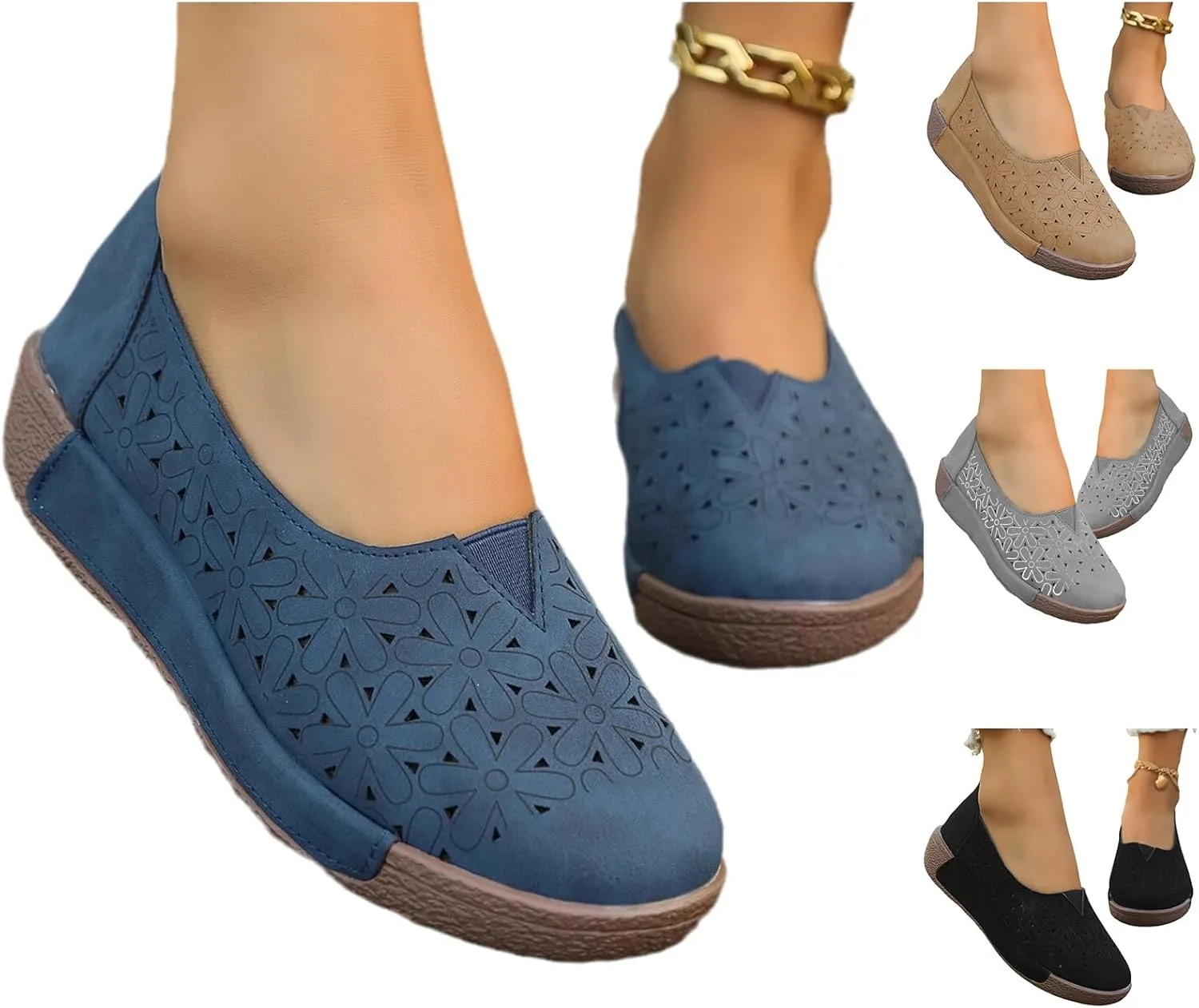 Sandals for Women 2025 Comfortable Womens Flat Shoes Round Toe Hollow Casual Loafers Slip On Walking Flats Dress Shoes for Women